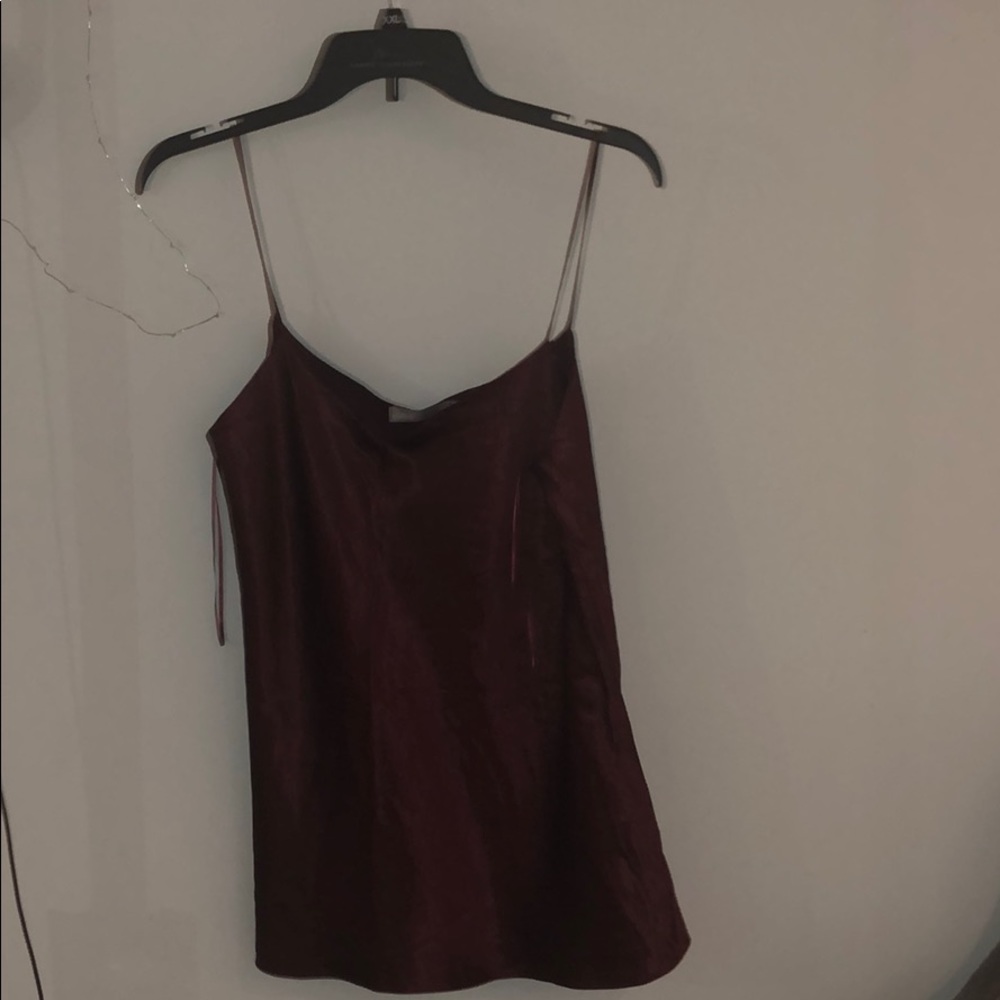 Red silky tank top